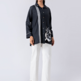 Black, Cotton Fabric, Bead and hand embroidered shirt with collar neck, Full sleeves