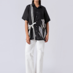 Black, Crepe Fabric, Bead and hand embroidered shirt with collar neck, Half sleeves