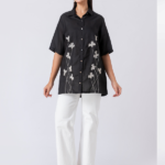 Black, Crepe Fabric, Bead and hand embroidered shirt with collar neck, Half sleeves