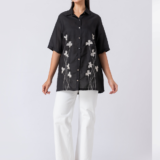 Black, Crepe Fabric, Bead and hand embroidered shirt with collar neck, Half sleeves