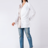 Dual tone, Cowl waist, Bead and hand embroidered shirt with collar neck, Full sleeves