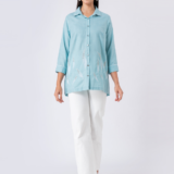 Blue, Cotton Fabric, Bead and hand embroidered shirt with collar neck, Full sleeves