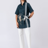 Green, Cotton Fabric, Bead and hand embroidered shirt with collar neck, Half sleeves