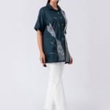 GREEN BOTANIC SHIRT:Green, Cotton Fabric, Bead and hand embroidered shirt with collar neck, Half sleeves