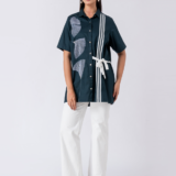 Green, Cotton Fabric, Bead and hand embroidered shirt with collar neck, Half sleeves