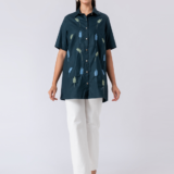 GREEN MYSTIC SHIRT: Green, Cotton Fabric, Bead and hand embroidered shirt with collar neck, Half sleeves