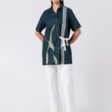 GREEN TROPICAL SHIRT: Green, Cotton Fabric, Bead and hand embroidered shirt with collar neck, Half sleeves