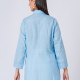 SKY WHISPER SHIRT: Blue, Cotton Textured Fabric, Bead and hand embroidered shirt with collar neck, Full sleeves