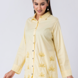 YELLOW SHIRT : Yellow, Cotton Fabric, Applique Beaded hand embroidered shirt with collar neck, Full sleeves