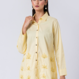 YELLOW SHIRT : Yellow, Cotton Fabric, Applique Beaded hand embroidered shirt with collar neck, Full sleeves