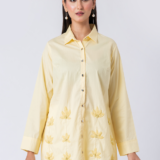 YELLOW SHIRT : Yellow, Cotton Fabric, Applique Beaded hand embroidered shirt with collar neck, Full sleeves