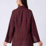 WINE BLOOM SHIRT: Wine, Crepe Fabric, Beaded hand embroidered shirt with collar neck, Asymetrical sleeves