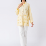 YELLOW SHIRT : Yellow, Cotton Fabric, Applique Beaded hand embroidered shirt with collar neck, Full sleeves